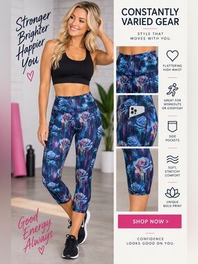 3369 CVG Constantly Varied Gear Blue Rose Print Leggings